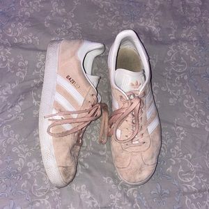 Pink Suede Adidas Gazelles